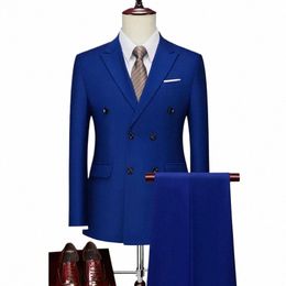 2 Pcs Terno Casaco Calças Set / 2023 Fi New Men's Casual Busin Cor Sólida Double Breasted Casamento Blazers Calças Jaqueta D7hd #