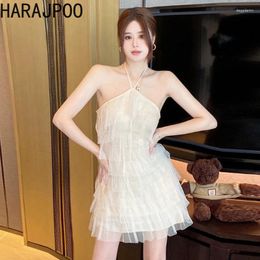 Party Dresses Harajpoo Fairy Sexy Style Hanging Neck Patchwork Mesh Dress Small Stature Vacation Loose Slimming Layer By Cake Vestidos