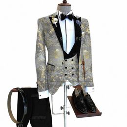 newest Men Suit Set Wedding Gala Groomsman Mariage Outfits Tailor-made Evening Party Fi Veet Lapel Blazer Vest Pants 3pcs O0eo#