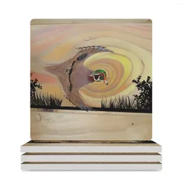 Table Mats Duck Wood Duck. Ceramic Coasters (Square) Flower Coffee Mat For Dishes Mugs