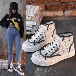 Casual Shoes Women Canvas High Top Vulcanize Lace Up Sneakers Plarform Height Increasd Girl Female Ankle Boots ZJ227