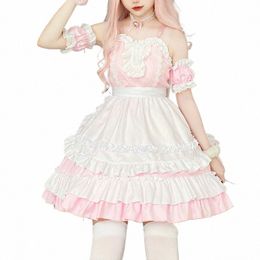japanese Sweet Lolita Dr Anime Cat Girl Plus Size Maid Halen Cosplay Costume Pink Ruffles Kawaii Princ Party Dres x4B9#