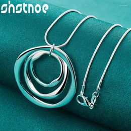 Pendants 925 Sterling Silver Chain Three Circle Geometry Pendant Necklace For Women Party Birthday Original Jewellery 16-30 Inch Gift