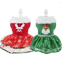 Dog Apparel Christmas Pet Dress For Small Dogs Winter Elk Santa Claus Printed Princess Bowknot Costume Puppy Clothing