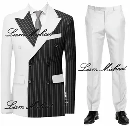 striped Men's Suit 2 Piece Double Breasted Blazer Colour Block Design Wedding Groom Tuxedo Elegant Fi Men's Dr i6ip#