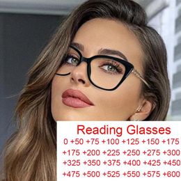 Sunglasses Trending Women Reading Glasses Vintage Square Anti Blue Light Computer Eyeglasses Finished Hyperopia Prescription 2 5