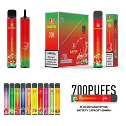 Authentic Sunfire 700 Puffs TPD Disposable Vape 2ml Prefilled 10 Registered Flavours 20mg E-Cigarettes Not Rechargeable 550mAh Battery Vapour Device OEM Vape Pen Kit