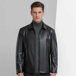 Men's Leather Faux Leather 2024 Mens Lapel Jacket Natural Leather Jacket Spring and Autumn Sheepskin Jacket Men 240330