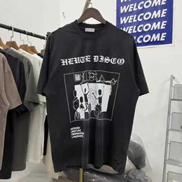 Men's T-Shirts oversized 2024 Summer New ERD Print Black Washed Vintage Worn Hole Short Sleeve T-shirt High Quality Cotton Top Men Women Tees J240322