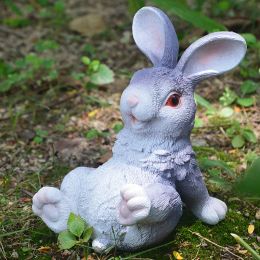 Sculptures Cute Resin Sitting Rabbit Statue Lying Leisure Animal Outdoor Garden Sculpture Home Desk Office Room Decor Gift Party Decoration