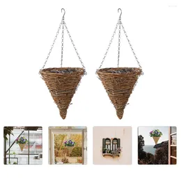 Vases Woven Hanging Planter Wall Flower Basket Rattan Cone Shape Wicker