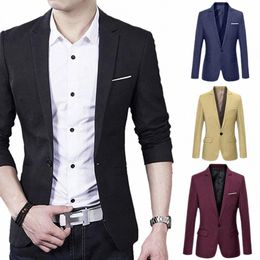 men's Slim Formal Busin Suit Coat One Butt Lapel Lg Sleeve Pockets Top Groom Wedding Dr Party Jacket y06b#