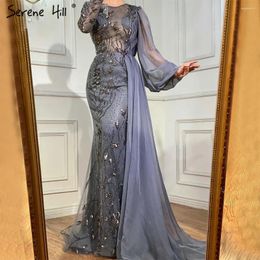Party Dresses SERENE HILL Arabic Grey Luxury Beaded Mermaid With Overskirt Evening 2024 Modest For Muslim Women Gowns CLA71066
