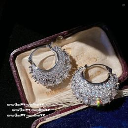 Hoop Earrings 925 Silver Full Of Sparkling Cubic Zirconia For Women Delicate White Gold Colour Wedding Engagement Earing Jewellery