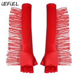 Party Decoration 1 Pair Satin Tassel Gloves Half Finger Elbow Length Fringes 1920s Flapper Mittens Bridal Costumes Accessory