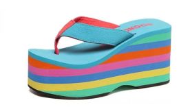 2022 Wholesale Women Flip Flops Sandals New Thick Bottom Platform Slippers Slope Beach Female Rainbow Colourful Slipper Z3h
