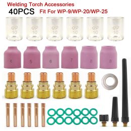 Lastoortsen 40pcs Welding Torch Stubby Gas Lens #10 Glass Cup Kit for Wp9wp20 Wp25 Durable Practical Tig Welding Torch Accessories