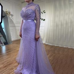 Party Dresses Serene Hill Lilac Long Sleeves Beaded Evening 2024 Mermaid Overskirt Elegant Gowns For Muslim Women DLA71913