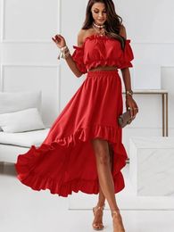 Work Dresses Summer Elegant Gown Sexy Puff Sleeve Waistless Dress Boat Neck Long For Women 2 Pieces Vestido Feminino