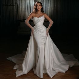 2024 elegância 2 em 1 sereia vestidos de casamento trem removível beading apliques rendas drapeado plissados trompete vestidos de noiva