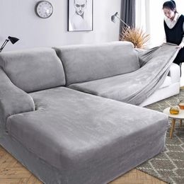 Velvet Plush L Shaped Sofa Cover for Living Room Elastic Furniture Couch Slipcover Chaise Longue Corner Sofa Cover Stretch235Q
