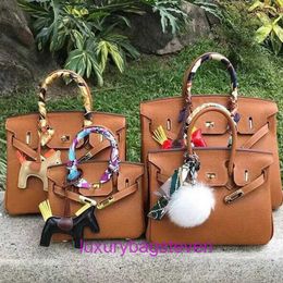 Top original wholesale Hremms Birkks tote bags online shop 2024 New Gold Button Classic Fashion Womens Layer Cowhide Litchi Pattern Bag With Real Logo