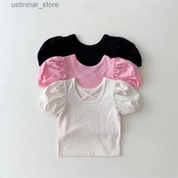 T-shirts 2023 Summer New Baby Short Sleeve T Shirts Fashion Girls Puff Sleeve T Shirts Solid Kids Casual Cotton T Shirts Infant Baby Top24328