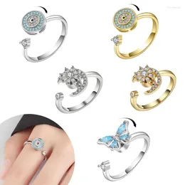 Cluster Rings Anti Stress Anxiety Flower Butterfly Women Men Spinner Fidget Vintage Gold Colour Couple Jewellery Gift