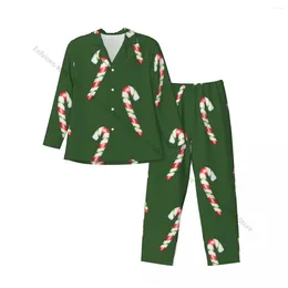 Men's Sleepwear Mens Pyjamas Sets Home Suits Watercolour Christmas Candy Cane Loose Homewear Long-sleeved Casual