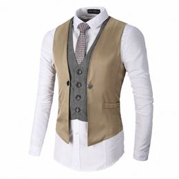 single-breasted Vest Male V-neck Color Block Vest Sleevel Jacket Men's Suit Elegant Man Suits Blazer Clothing Q3Kh#
