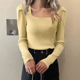 Women's T Shirts Women Sweater Pullover 2024 Spring Long Sleeve Tops Square Collar Casual Fashion Basic Jumper Elegant Knitwear