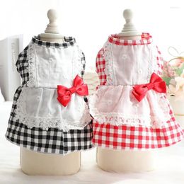 Dog Apparel Maid Outfit Check Slip Dress Plaid Bowknot Lace Skirt Suspender Pullover Apron Yorkshire Shitzu Bichon Pug Accessories