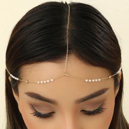 Hair Clips QIAMNI Bohemian Imitation Pearls Forehead Chain Jewellery For Women Girls Gift Bridal Metal Headband Accessories Headpiece