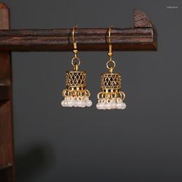 Dangle Earrings Vintage Boho Gypsy Small Gold Colour Bells Drop Women Orecchini Jewellery Pearl Tassel Ladies Retro Jhumka2892