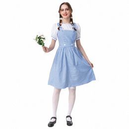 adult Dorothy Maid Blue Plaid Dr Cosplay Halen Costume Oktoberfest Dirndl For Women G7pf#