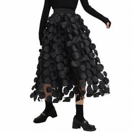 sheer Mesh Skirt with Dotted Applique Women's Flowy Tulle Gauze Midi A-line Skirt Ladies High Fi Trendy New Year Party Wear y7Sm#