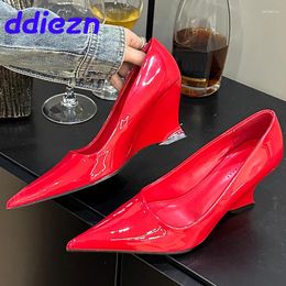 Dress Shoes Fashion Pointed Toe Elegant Women Heeled Female In 2024 Pumps Slides Ladies Wedges Red Footwear