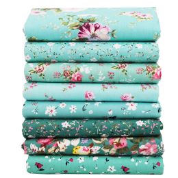 Fabric Mensugen 8pcs/lot 40cm*50cm Green Flower Floral Printed Cotton fabric for Patchwork Quilting Doll Clothes Sewing Scrapbook Cloth