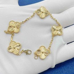 Brand Fashion V Gold Van Lucky Clover Laser Double sided Thick Plated 18k Rose Bracelet Female Impossible Design Jewelry with logo