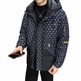 winter New Male Slim Fit White Duck Down Hooded Down Jacket/men's Casual Persalized Patchwork White Mesh Grid Warm Cott Coat I39H#