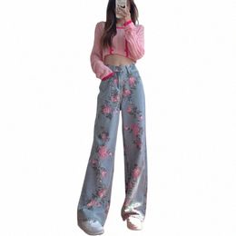 denim Jeans Pants for Women 2023 Loose Straight Vintage Hot Wide Leg Korean High Waist Y2k Printed Women's Pants Jeans Trend New s2Ad#