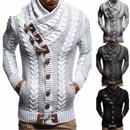 Cardigan vintage da uomo casual monopetto tinta unita maglione oversize da uomo cardigan lavorato a maglia con cappuccio invernale maglione Fi V8EG #