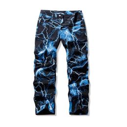 Men's Jeans 2023 New Mens Jeans Lightning Print Tie Dye Black Jeans Trousers Mens Street Clothing Y2K Denim Punk Pantalones Hombre J240328