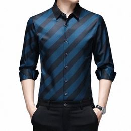 new Men's Casual and Fiable Lg Sleeved Shirt with Printed Anti Wrinkle Busin Shirt Q4YU#