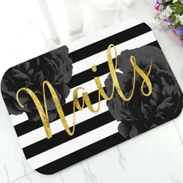 Carpets Stylish Gold Nail Salon Makeup Doormat Elegant Gitter Nails Beauty Welcome Door Mat Black White Striped Floral Rug Carpet