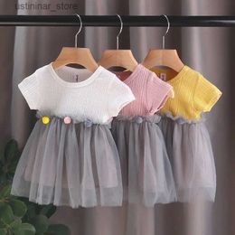 T-shirts Girls Dress Summer New Little Girl Cotton Mesh Skirt Short Sleeve-1-3 Years Old Female Baby Princess Dress Korean Version24328