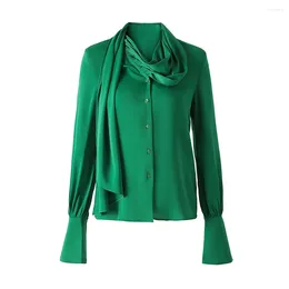 Women's Blouses Special Design Summer Fresh Colour High Street Scarf Collar Green Women Shirt Qaulity Elegant Fitness Blouse