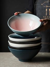Bowls Thread Pattern Gradient Color Noodles Bowl Ceramic Soup Salad For Restaurant