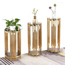 Decorative Plates Set Of 3 Marble Stainless Steel Flower Shelf Plant Living Room Display Trend Vase Stand