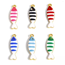 Charms 5Piece Fish Double Sided Enamelled Sequins Alloy Pendants For Diy Earrings Necklace Jewelry Making Findings 26x7mm